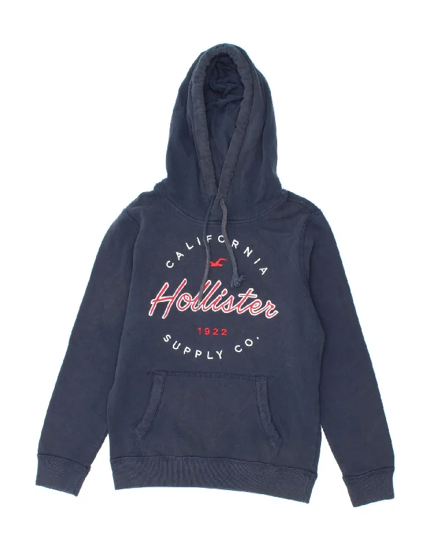 HOLLISTER Womens Loose Fit Graphic Hoodie Jumper UK 6 XS Navy Blue Cotton Hoodie with Relaxed Fit Easy Casual HOLLISTER Womens Loose Fit Graphic Hoodie Jumper UK 6 XS Navy Blue Cotton Hoodie with Relaxed Fit Easy Casual