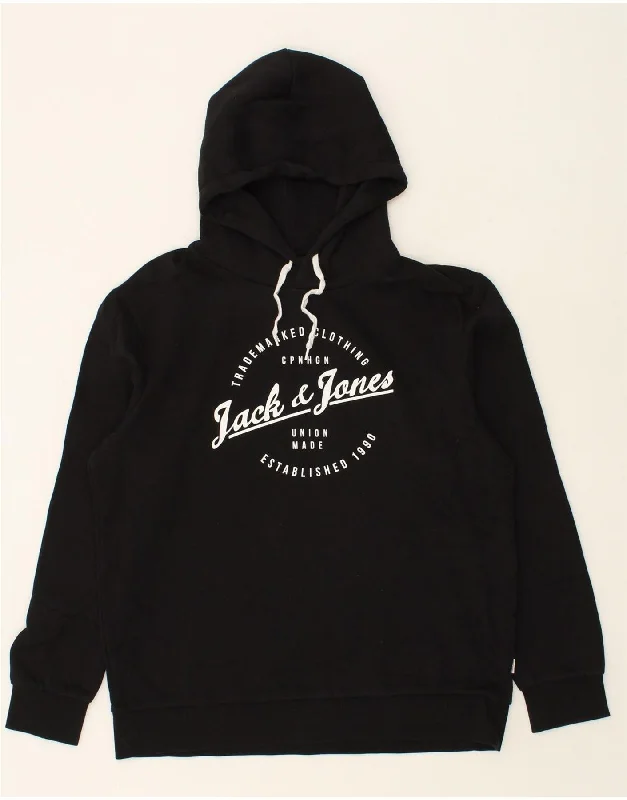 JACK & JONES Mens Graphic Hoodie Jumper 2XL Black Cotton Hoodie with Drawcord Adjustable Secure JACK & JONES Mens Graphic Hoodie Jumper 2XL Black Cotton Hoodie with Drawcord Adjustable Secure
