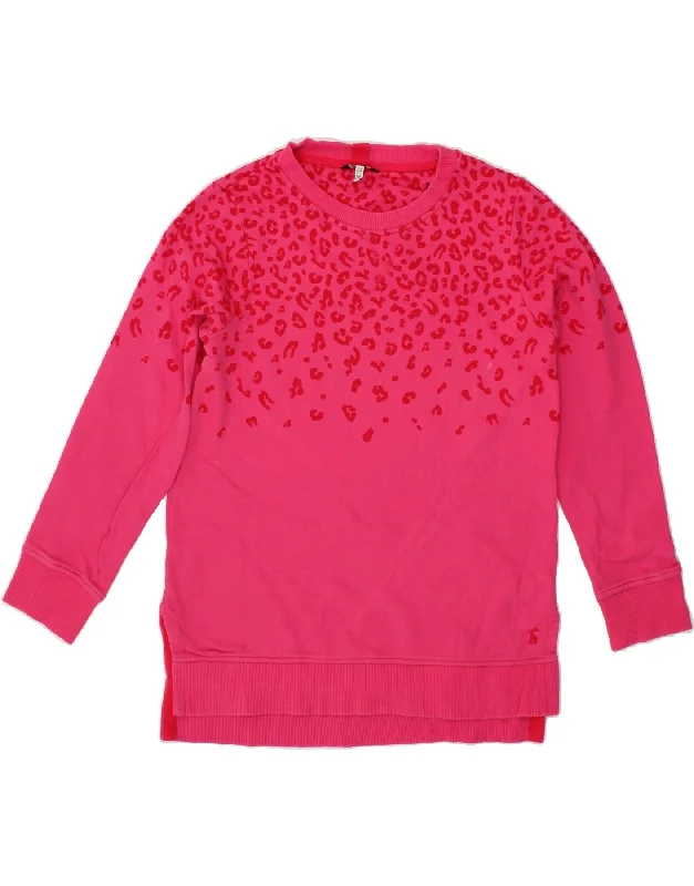 JOULES Womens Sweatshirt Jumper UK 8 Small  Pink Animal Print Cotton Hoodie with Applique Textured Unique