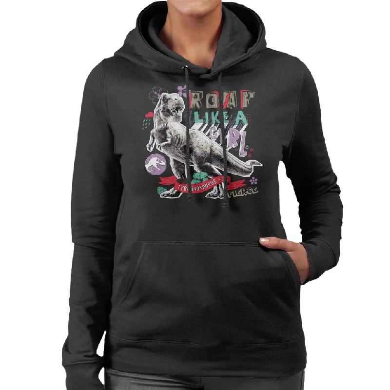 Jurassic Park Tyrannosaurus Rex Roar Like A Girl Women's Hooded Sweatshirt Hoodie with Hem Applique Textured Unique Jurassic Park Tyrannosaurus Rex Roar Like A Girl Women's Hooded Sweatshirt Hoodie with Hem Applique Textured Unique