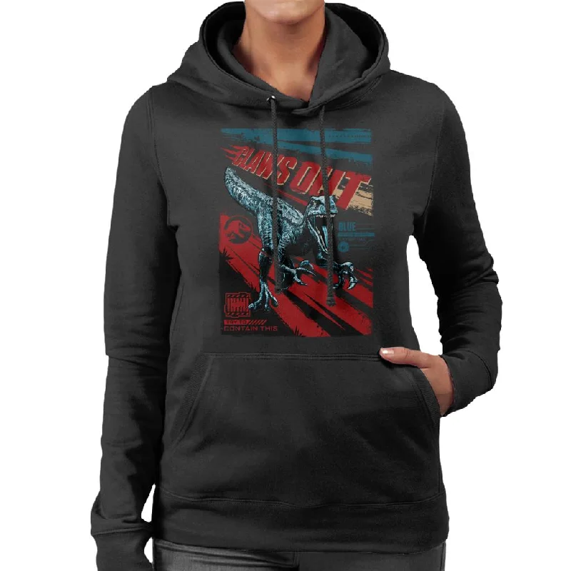 Jurassic World Blue Velociraptor Claws Out Women's Hooded Sweatshirt Hoodie with Emblem Brand Identity Jurassic World Blue Velociraptor Claws Out Women's Hooded Sweatshirt Hoodie with Emblem Brand Identity