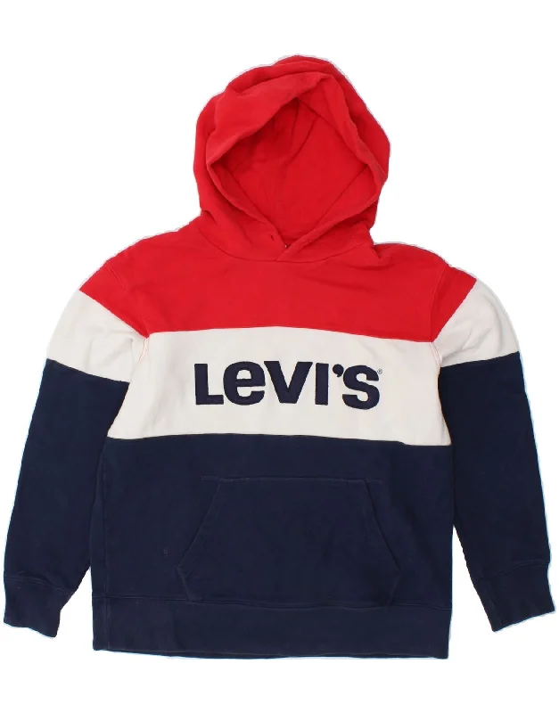 LEVI'S Womens Graphic Hoodie Jumper UK 14 Medium Multicoloured Colourblock Hoodie with Zipper Placket Modern Functional