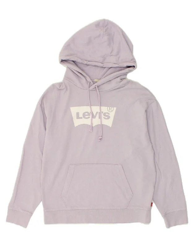 LEVI'S Womens Graphic Hoodie Jumper UK 14 Medium Purple Cotton Hoodie with Color Block Contrast Stylish