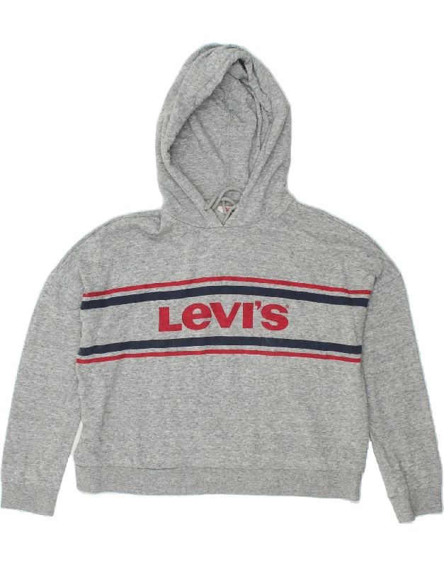 LEVI'S Womens Oversized Graphic Hoodie Jumper UK 10 Small Grey Flecked Hoodie Jacket Zipper Layering