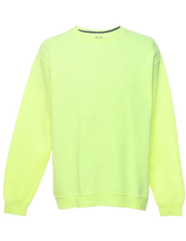 Lime Green Plain Sweatshirt - L Hoodie with Raglan Sleeves Sporty Comfortable