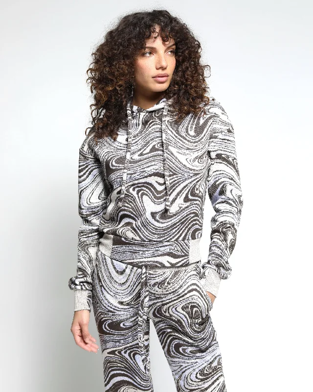 Liquid Swirl Hyper Reality Knit Hoodie Hoodie with Belted Waist Structured Tailored