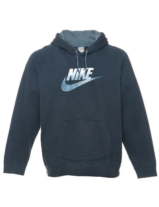 Navy Nike Hooded Sweatshirt  - L Cotton Hoodie Fleece Lining Warmth