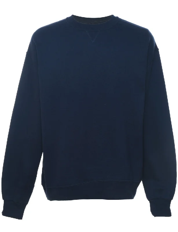 Navy Plain Sweatshirt - L Hoodie with Relaxed Fit Easy Casual