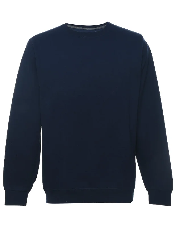 Navy Plain Sweatshirt - M Hoodie with Hem Frayed Vintage Worn