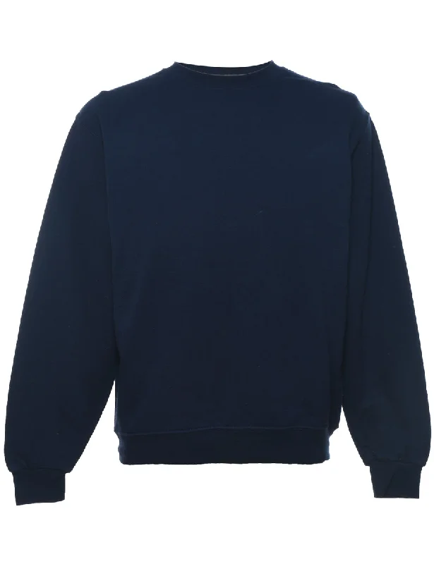 Navy Plain Sweatshirt - M Hoodie with Hem Applique Textured Unique