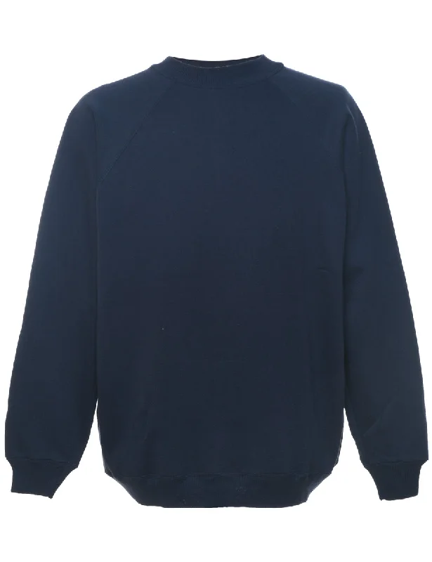 Navy Plain Sweatshirt - XL Hoodie with Distressed Vintage Worn