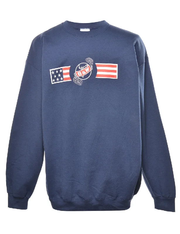 Navy Printed Sweatshirt - XL Hoodie with Earth Tones Natural Calm