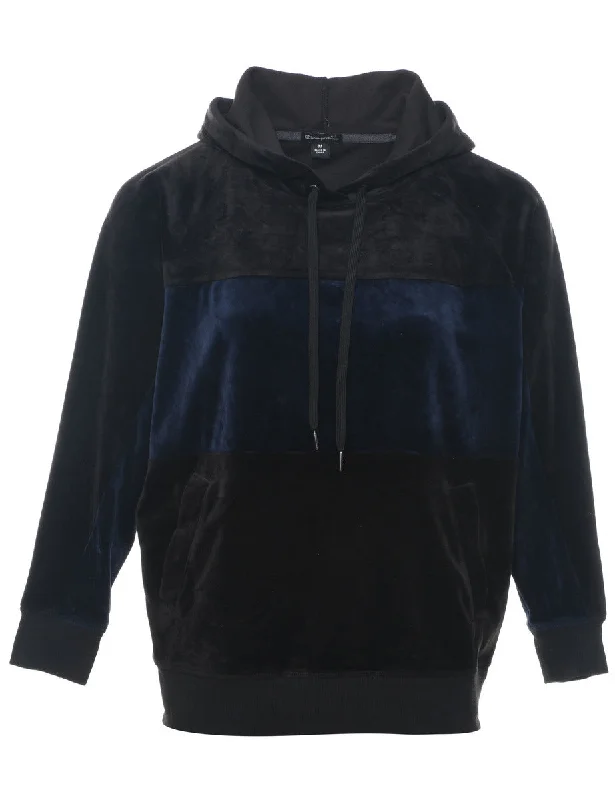 Navy Velour Y2K Hoodie - M Hoodie with Back Slit Movement Comfort