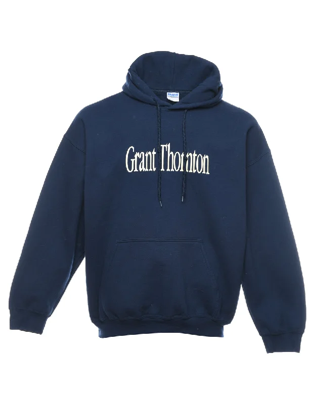 Navy & White Grant Thornton Printed Hoodie - XL Hoodie with Batwing Sleeves Loose Dramatic