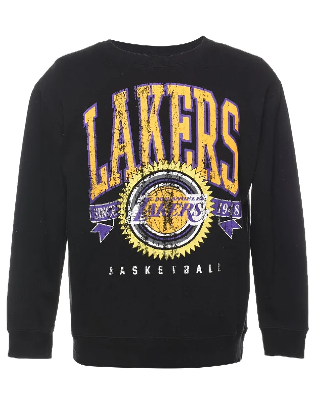 NBA Lakers Sports Sweatshirt - S Hoodie with Exposed Zipper Edgy Industrial