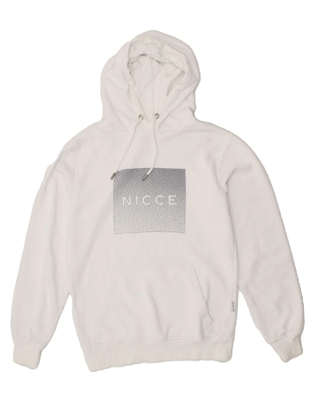 NICCE Mens Graphic Hoodie Jumper XS White Cotton Hoodie with Rolled Sleeves Casual Relaxed NICCE Mens Graphic Hoodie Jumper XS White Cotton Hoodie with Rolled Sleeves Casual Relaxed