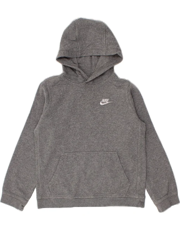 NIKE Boys Hoodie Jumper 12-13 Years Large Grey Cotton Hoodie with Snap Buttons Easy Quick