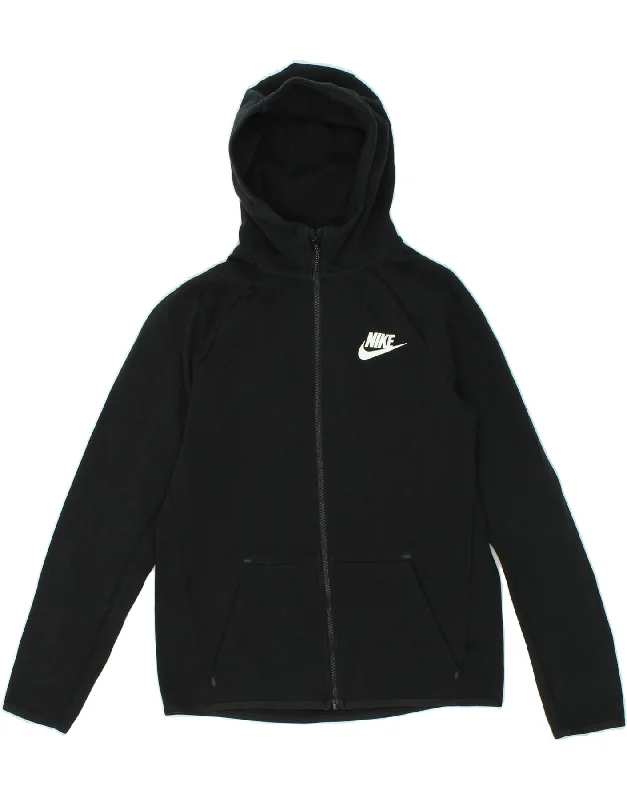 NIKE Boys Zip Hoodie Sweater 13-14 Years XL Black Cotton Hoodie with Sequins Glamorous Eye-catching