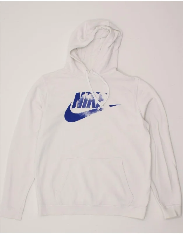 NIKE Mens Graphic Hoodie Jumper Large White Cotton Hoodie with Crew Neck Simple Timeless NIKE Mens Graphic Hoodie Jumper Large White Cotton Hoodie with Crew Neck Simple Timeless