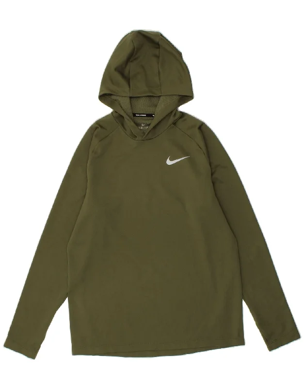 NIKE Mens Hoodie Jumper Medium Khaki Polyester Hoodie with Drawcord Adjustable Secure