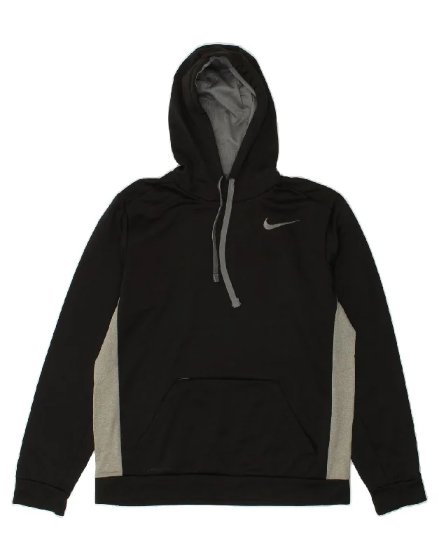 NIKE Mens Therma-Fit Hoodie Jumper Medium Black Colourblock Polyester Hoodie with Distressed Vintage Worn NIKE Mens Therma-Fit Hoodie Jumper Medium Black Colourblock Polyester Hoodie with Distressed Vintage Worn
