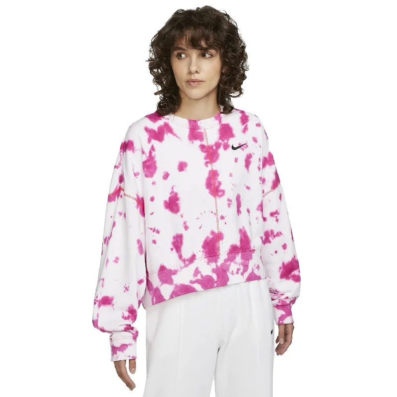 Nike Oversized Fleece Tie-Dye Crew Women's Sweatshirt Pink-Red-Black Hoodie with Side Slits Relaxed Casual Nike Oversized Fleece Tie-Dye Crew Women's Sweatshirt Pink-Red-Black Hoodie with Side Slits Relaxed Casual