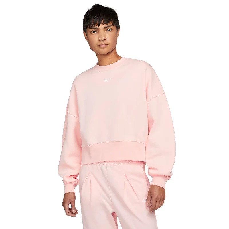 Nike Sportswear Collection Essentials Women's Sweatshirt Atmosphere Pink Hoodie with Mock Neck Collared Structured Nike Sportswear Collection Essentials Women's Sweatshirt Atmosphere Pink Hoodie with Mock Neck Collared Structured
