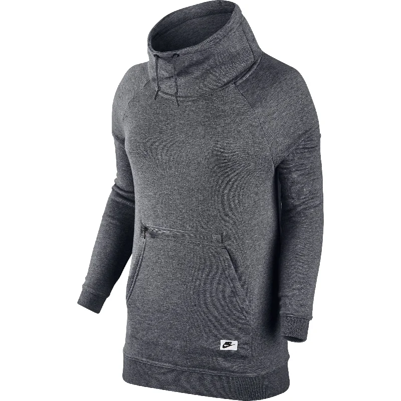 Nike Sportswear Modern Funnel Neck Women's Sweatshirt Grey/Black Hoodie with Hem Frayed Vintage Worn Nike Sportswear Modern Funnel Neck Women's Sweatshirt Grey/Black Hoodie with Hem Frayed Vintage Worn