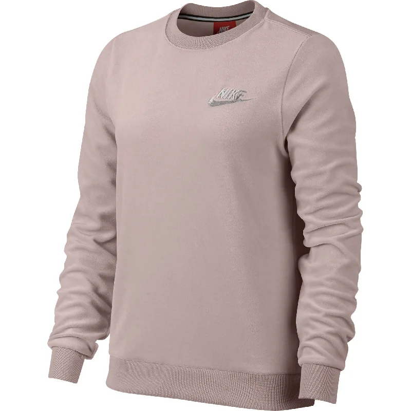 Nike Sportswear Velour Crew Neck Women's Sweatshirt Particle Rose/Silver Hoodie with Oversized Fit Loose Comfortable Nike Sportswear Velour Crew Neck Women's Sweatshirt Particle Rose/Silver Hoodie with Oversized Fit Loose Comfortable