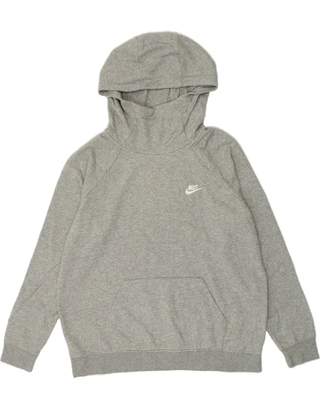 NIKE Womens Hoodie Jumper UK 18 XL Grey Cotton Hoodie with Ribbed Hem Stretchable Secure