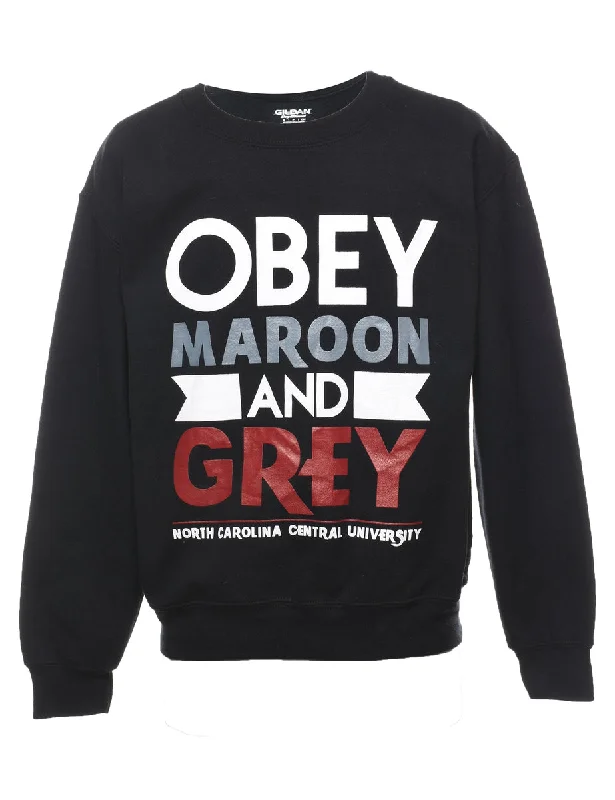 Obey Maroon, White & Grey Printed Sweatshirt - S Hoodie with Thumb Holes Functional Cozy