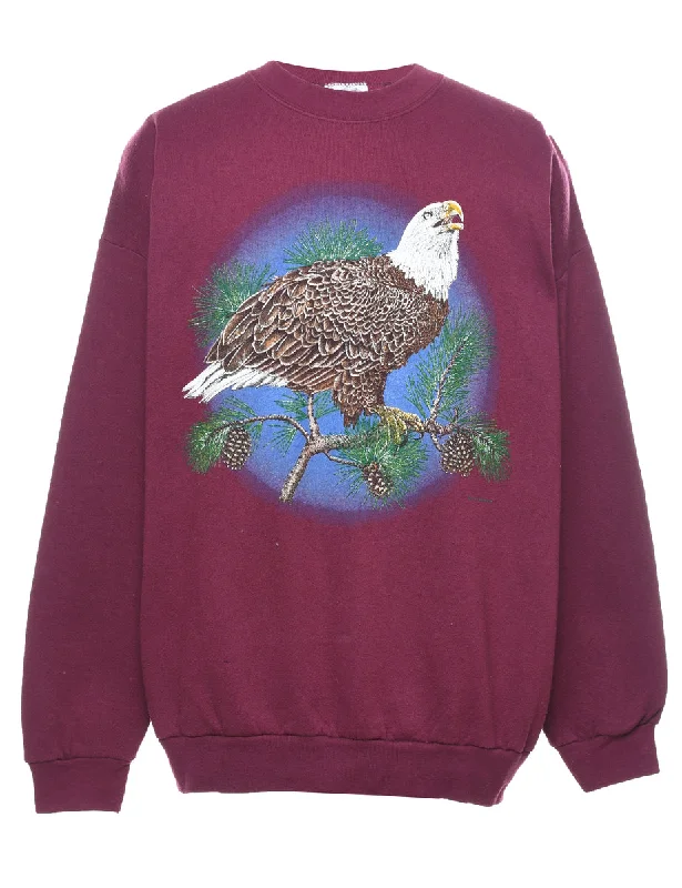 Plum Eagle Design Animal Sweatshirt - XL Hoodie with Oversized Fit Loose Comfortable