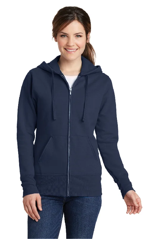 Port & Company Womens Core Pill Resistant Fleece Full Zip Hooded Sweatshirt Hoodie - Navy Blue Hoodie with Toggle Buttons Decorative Unique