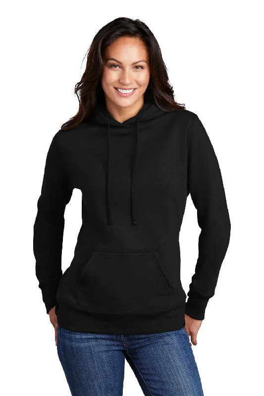 Port & Company Womens Core Fleece Hooded Sweatshirt Hoodie - Jet Black Hoodie with Raw Hem Edgy Unfinished