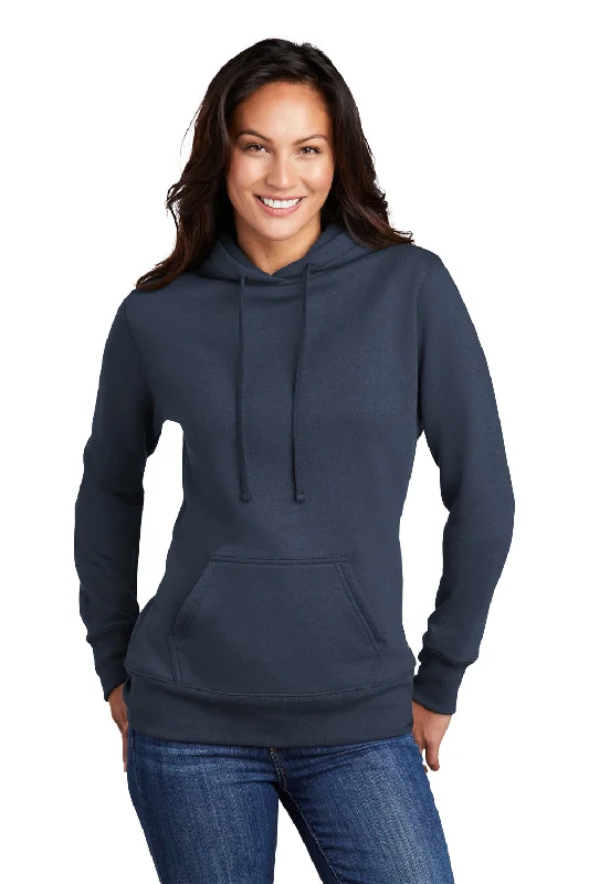 Port & Company Womens Core Fleece Hooded Sweatshirt Hoodie - Navy Blue Hoodie with Ribbed Cuffs Snug Fit Comfort