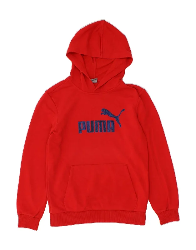 PUMA Boys Graphic Hoodie Jumper 11-12 Years Red Cotton Hoodie with Slit Hem Functional Movement