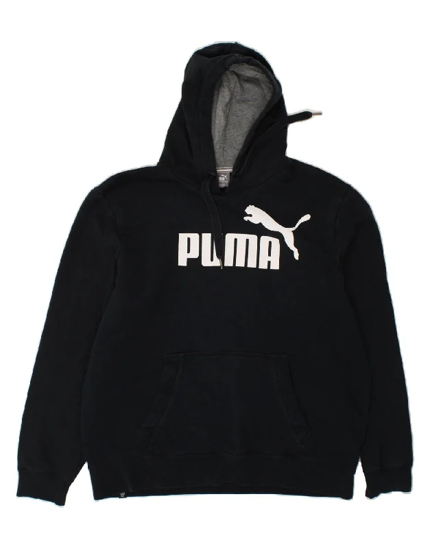 PUMA Mens Graphic Hoodie Jumper XL Navy Blue Cotton Hoodie with Hem Applique Textured Unique