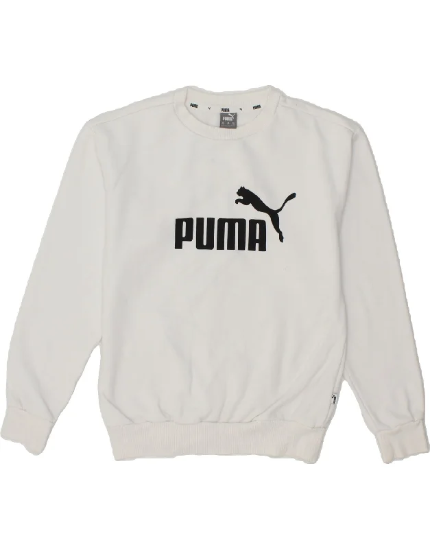 PUMA Womens Oversized Graphic Sweatshirt Jumper UK 2 2XS White Cotton Hoodie with Velcro Closure Adjustable Secure PUMA Womens Oversized Graphic Sweatshirt Jumper UK 2 2XS White Cotton Hoodie with Velcro Closure Adjustable Secure