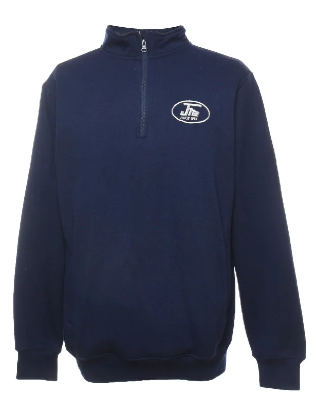 Quarter-Zip Russel Athletic Navy Plain Sweatshirt - L Hoodie with Hem Patch Decorative Personalized