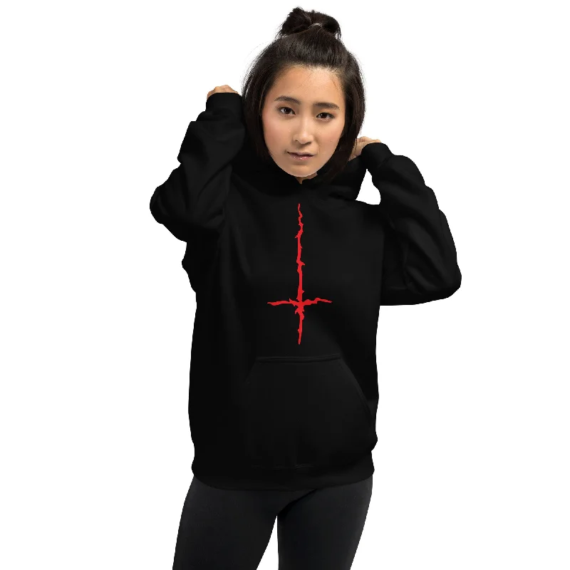 Red Melting Inverted Cross Black Metal Style Unisex Hoodie Sweatshirt Hoodie with Metallic Shiny Futuristic Red Melting Inverted Cross Black Metal Style Unisex Hoodie Sweatshirt Hoodie with Metallic Shiny Futuristic