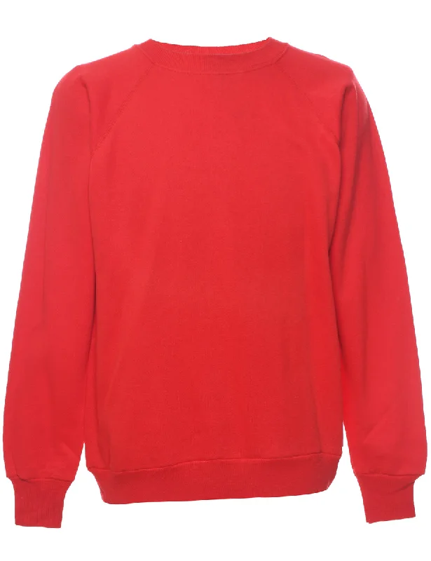 Red Plain Sweatshirt - L Cotton Hoodie Fleece Lining Warmth