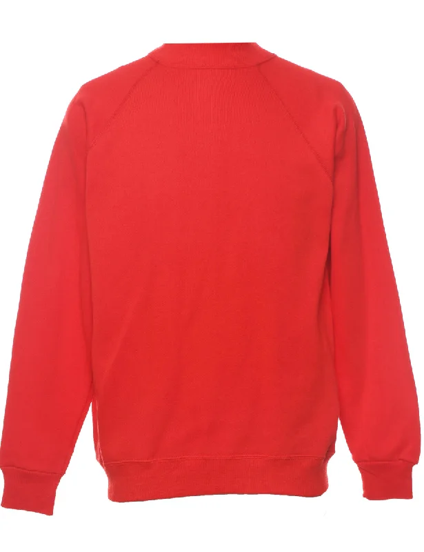 Red Plain Sweatshirt - M Hoodie with Half-Zip Sporty Casual