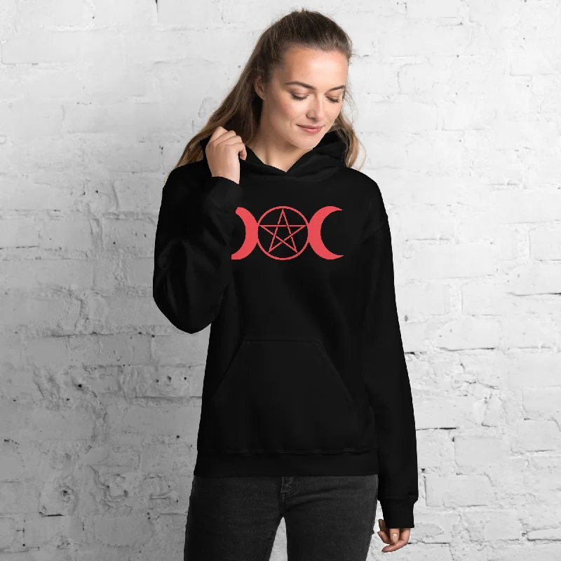 Red Triple Moon Goddess Wiccan Pagan Symbol Unisex Hoodie Sweatshirt Hoodie with Drawstring Waist Adjustable Fitted Red Triple Moon Goddess Wiccan Pagan Symbol Unisex Hoodie Sweatshirt Hoodie with Drawstring Waist Adjustable Fitted