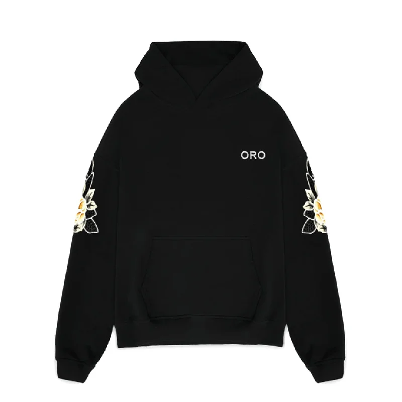 THE SVET BLACK HOODIE Hoodie with Hem Detail Decorative Unique