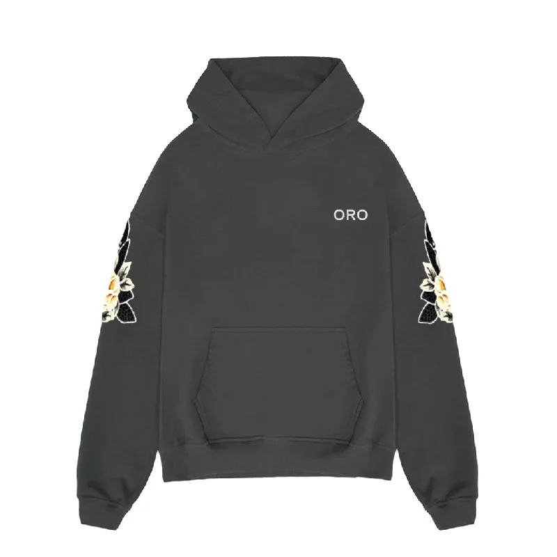 THE SVET GREY HOODIE Hoodie with Hem Embroidery Detailed Premium