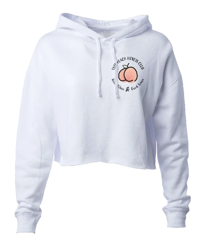 TUFF Peach Fitness Club Hooded Cropped Fleece Hoodie with Drawcord Adjustable Secure TUFF Peach Fitness Club Hooded Cropped Fleece Hoodie with Drawcord Adjustable Secure