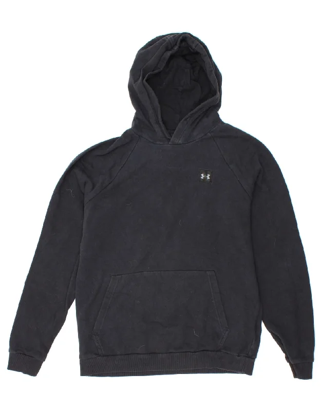 UNDER ARMOUR Mens Hoodie Jumper Medium Navy Blue Cotton Graphic Hoodie Design Print