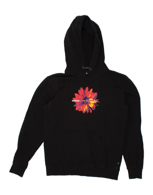 VANS Womens Oversized Graphic Hoodie Jumper UK 10 Small Black Floral Hoodie with Toggle Buttons Decorative Unique