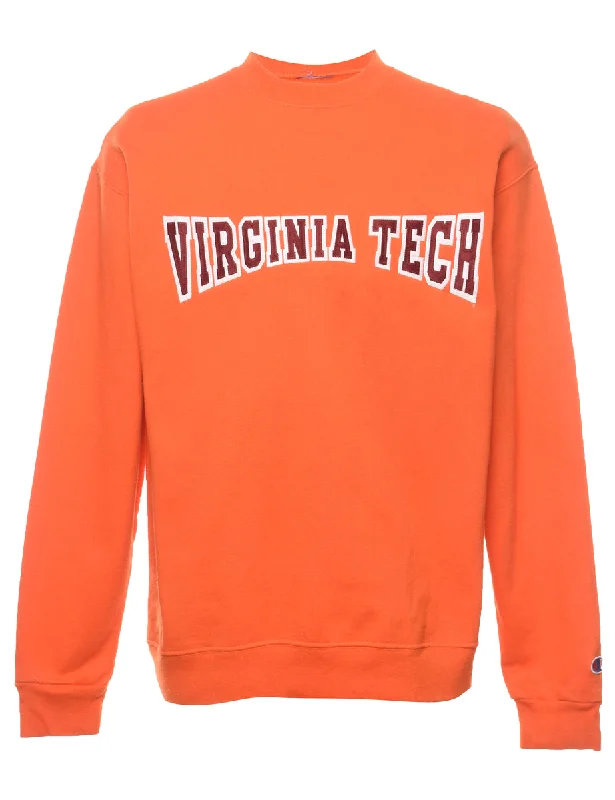 Virginia Tech Embroidered Sweatshirt - L Hoodie with Illustration Artistic Creative