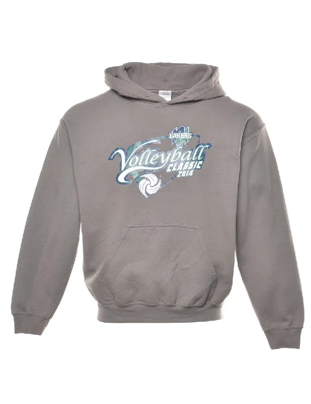 Volleyball Hooded Sports Sweatshirt - M Hoodie with Hem Frayed Vintage Worn